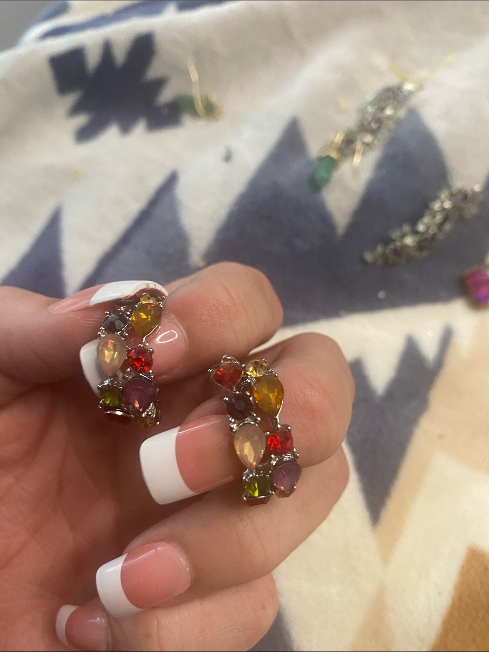 925 sterling silver Multicolor Gem Cluster Huggie Earrings - Women Jewelry